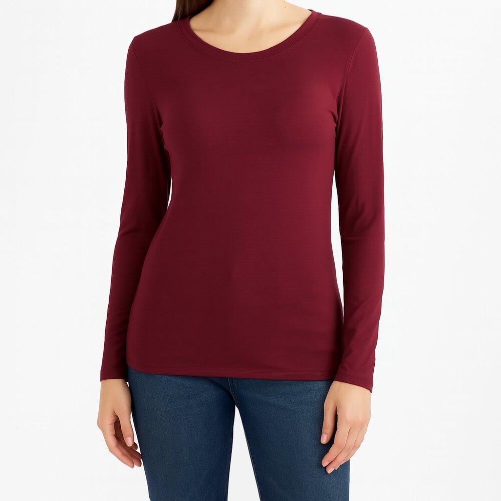 LOFT Burgundy Long Sleeve Tee | Size XL Cotton Modal Stretch